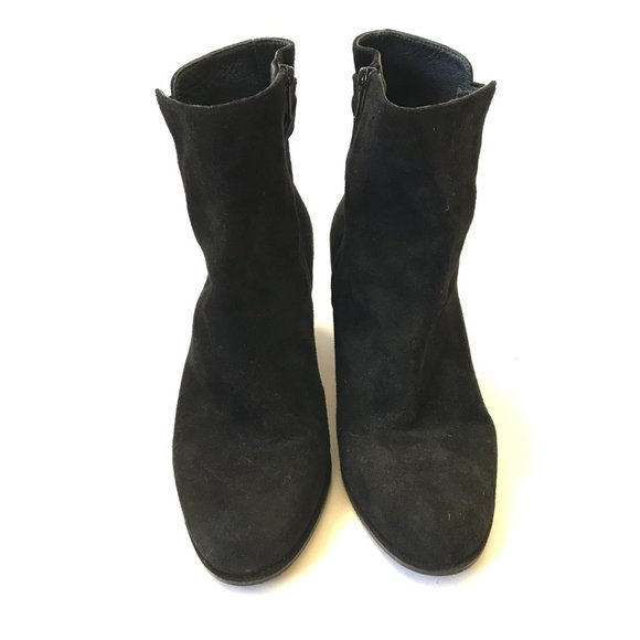 Stuart Weitzman Wedge Ankle Booties Boots Womens 9 Black Suede Heels Criss Cross - Picture 4 of 12